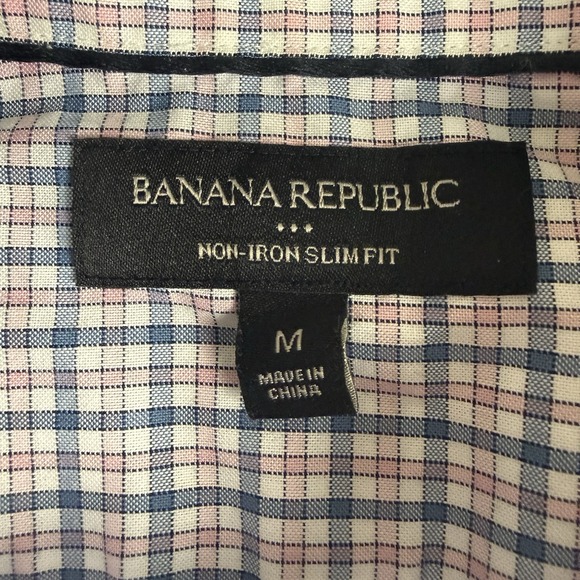 Banana Republic Non-Iron Slim Fit Dress Shirts Mens M Blue Pink Check Lot of 2 - Picture 9 of 15